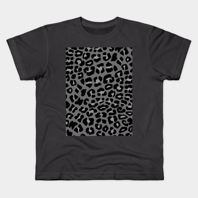 Leopard Spots Print Pattern in Black and Grey Kids T-Shirt by OneThreeSix